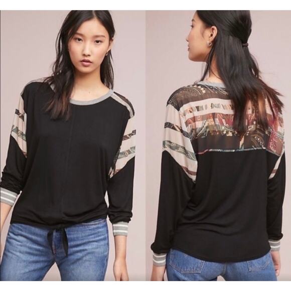 Anthropologie TINY Pippa Mixed Print Tie Front Top XXS - Picture 1 of 6